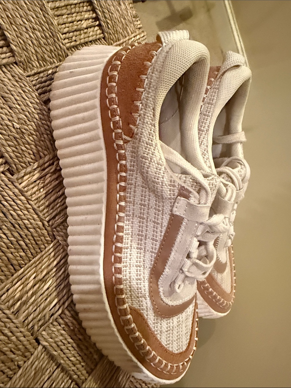Dolce Vita White and Tan Platform Sneakers